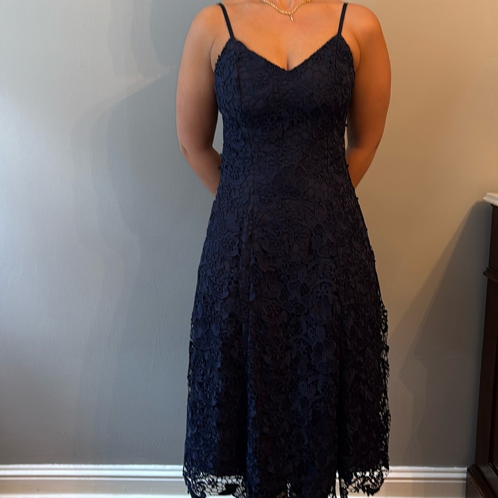 Alice and Olivia navy Midi dress lace